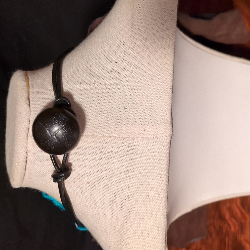 Handmade Genuine Leather Bib Statement Necklace Black Silver #01 - Picture 5 of 7